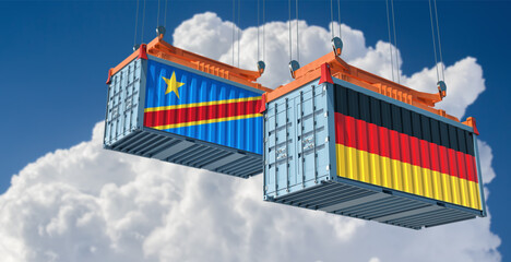Freight containers with Germany and Democratic Republic of the Congo national flag. 3D Rendering 