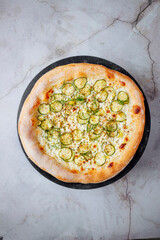 Zucchini and stracciatella pizza