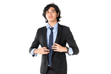 Portrait of handsome businessman smiling isolated on white background