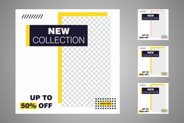 New set of editable minimal banner templates. Suitable for social media posts and web or internet ads. Vector illustration with photo college.