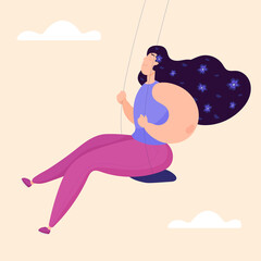 Self-love and healthy lifestyle concept. The girl is swinging and enjoying life. In harmony with yourself.