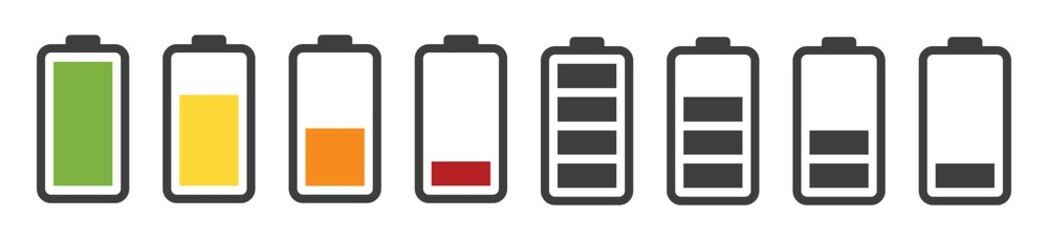 Battery icons set on white background