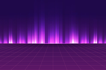 Abstract futuristic landscape 1980s style. purple background