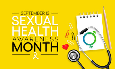 Sexual Health awareness month is observed every year in September,  it is important for our overall health and wellbeing. It includes the right to healthy relationships, Vector illustration.