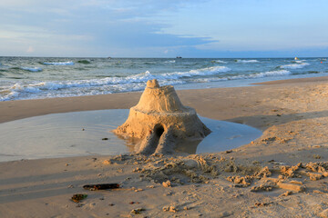 Sand castle on the beach in Leba - obrazy, fototapety, plakaty