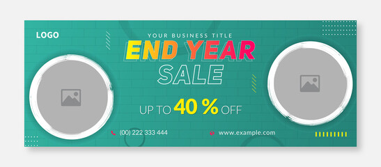 End year sale facebook cover or web ad banner template with photo place | modern layout promotional offer