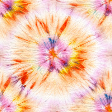 Psychedelic Bright Tie Dye Spiral.  Tiedye Peace Art. White Tie Dye Spiral. Batik 1970s Paint. Painting Tie Dye Spiral.  Cool Round Dyed Background. 1960s Tonal Texture.