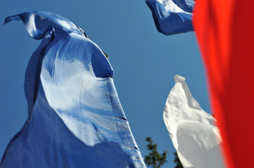 Flags are fluttering in the wind
