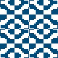 Blue and white tiles. Pixelated tile pattern. Vector.