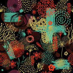 Seamless abstract vintage floral background. Dark background. Vector illustration