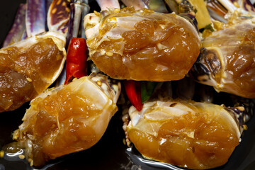 Korean food Raw crabs marinated in soy sauce which is called Ganjang-gejang