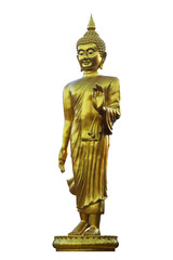 golden buddha  Standing with left hand raised on a white background