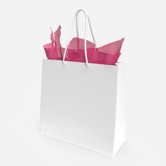 3d rendered white gift bag over white background - 443230581