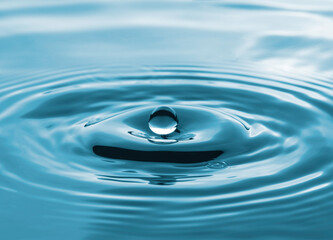 Closeup of transparent water droplet on water ring surface , Natural concept.