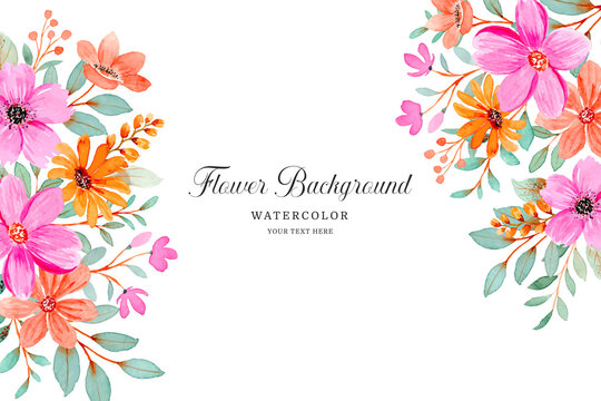 Pink orange flower background with watercolor