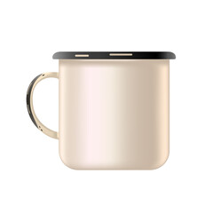 Metal enamel mug. Mock up, template. Old style. To place the logo. Isolated white background. Vector illustration.