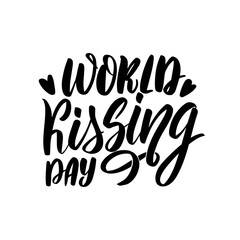 World Kissing day hand lettering isolated on white. 
