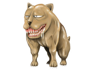 Oil pastel painting - ferocious muscular fighting dog illustration
