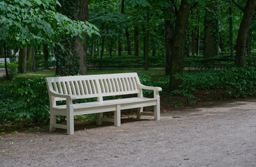 white empty bench in the park
