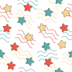 Fototapeta premium Seamless pattern with stars and waves. Vector illustration for printing on textiles, wallpaper, for the Internet.