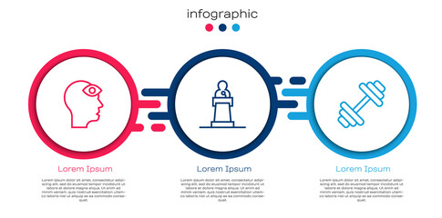 Set line Man with third eye, Speaker and Dumbbell. Business infographic template. Vector