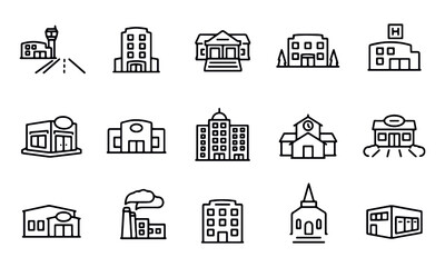  Buildings Thin Line Icons vector design 