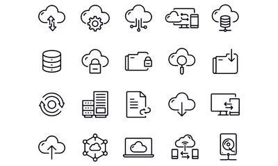 Cloud Hosting Related Vector Line Icons