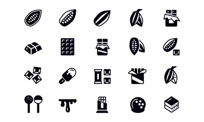 Cacao and Chocolate line icons set