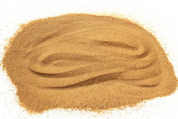Yellow scattered sand lies on a white background