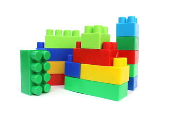 Bright multicolored toy constructor on white isolated background for entertaining children