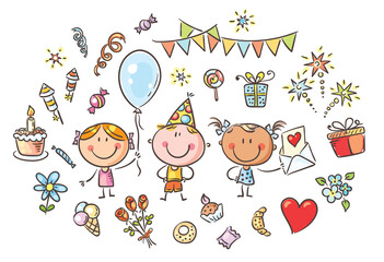 Kids and party things clipart set