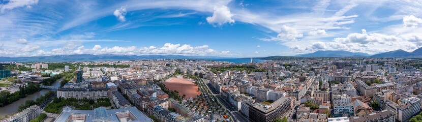Fototapeta na wymiar Aerial panoramic view of plainpalais in Geneva - Switzerland