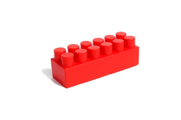 One red brick, detail, on white isolated background of their constructor set