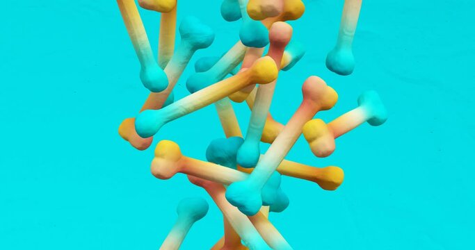 Creative Minimal 3d art.Bones in abstract space.Trendy color combination, Perfect background for music. 4k seamless loop video. 