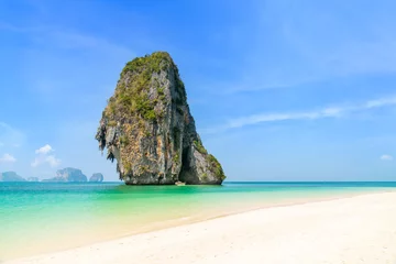 Acrylic prints Railay Beach, Krabi, Thailand Ao Phra Nang near Railay beach with crystal clear water and exotic limestone island cliff, Krabi, Thailand