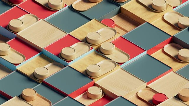 3d abstract background with repetitive pattern shapes.  Wooden texture. Isometric.