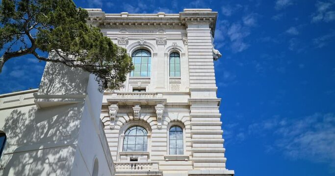 Side View Of The Oceanographic Museum Of Monaco With A Beautiful Blue Sky  - DCi 4K Video
