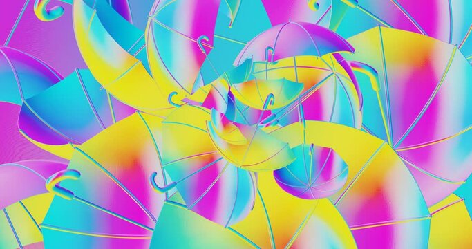 Creative Minimal 3d art.Stylish umbrellas.Trendy rainbow colors. 4k seamless loop video. Good for Vertical banner and screen