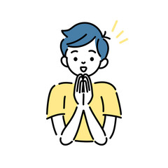 手を合わせて喜ぶ男の子のイラスト