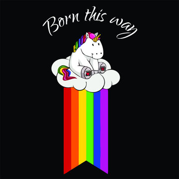 born this way unicorn lgbt gay pride rainbow design vector illustration for use in design and print poster canvas