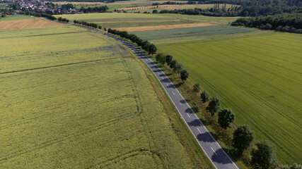 Drone Aerial Shot over Fields and Highway