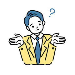 不思議に思うハテナポーズの男性のイラスト