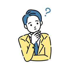 顎に手を当てて考える男性のイラスト