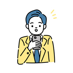 携帯電話を見ている男性のイラスト