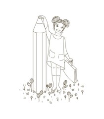 Obraz premium Schoolgirl with a pencil.