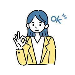 笑顔でOKサインする女性のイラスト