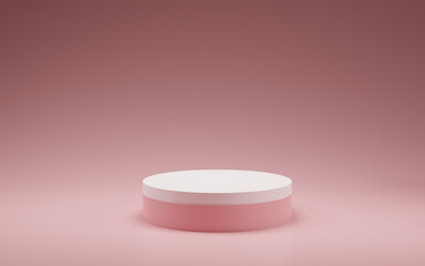 Podium with pink and white Cylinder podiums on pink background. Abstract minimal scene with geometrical. Scene to show cosmetic products presentation.Showcase, shopfront, display case, 3D illustration