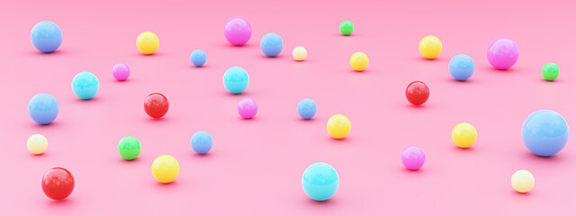 Toy balls with pink background,banner, 3D illustration.