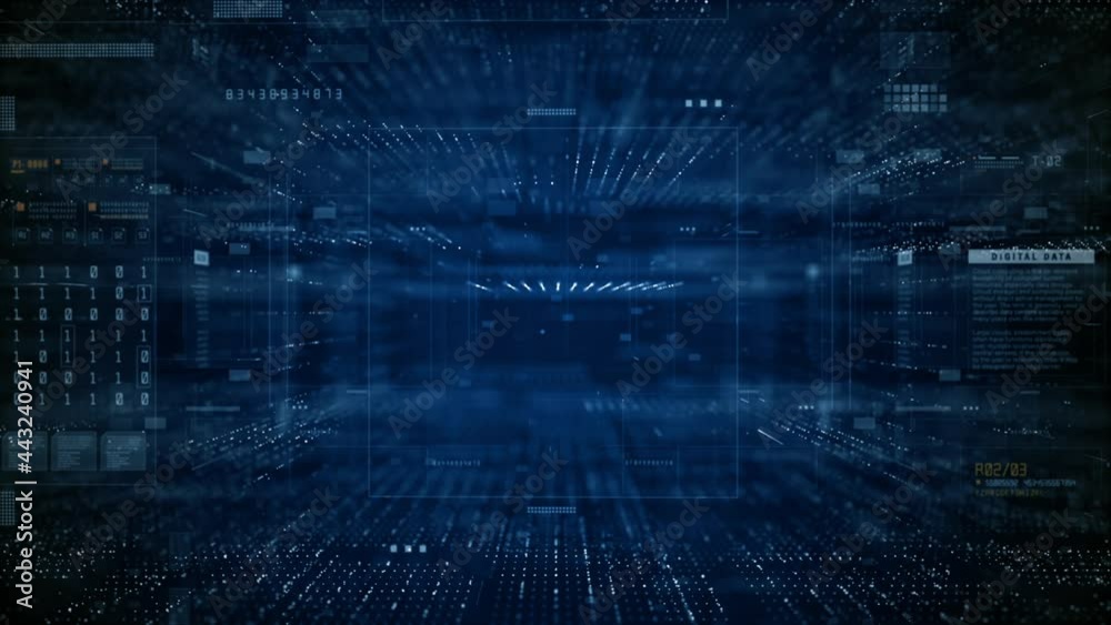 Aufkleber Digital Cyberspace with Particles and Digital Data Network Connections. High-Speed Connection and Data Analysis Technology Digital Background Concept.
