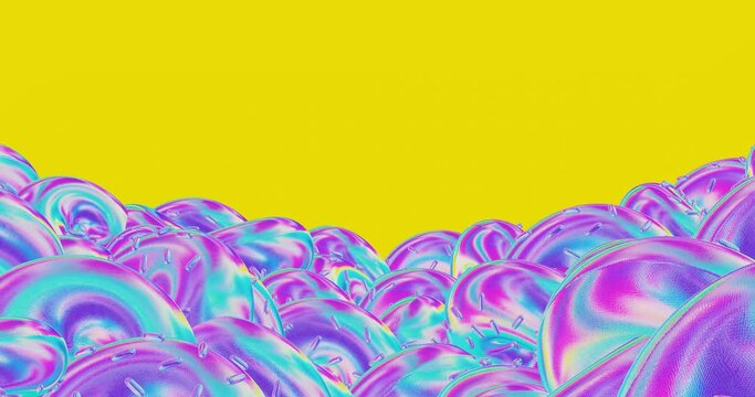 Creative Minimal 3d art. Stylish donuts in yellow space.Trendy colors mixed. Perfect background for music. 4k seamless loop video. 